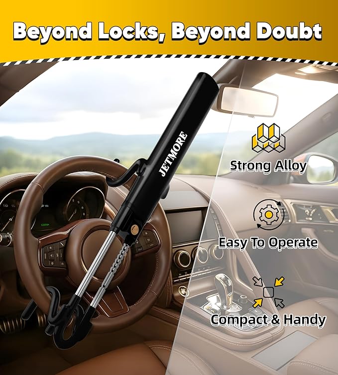 Car Steering Wheel Lock Anti-Theft Device, Car Lock Steering Wheel, Wheel Locks for Cars, Anti-Theft Car, Two-Hook, Reinforced Alloy Steel, Fit for Street & Overnight Parking, High-Risk Areas