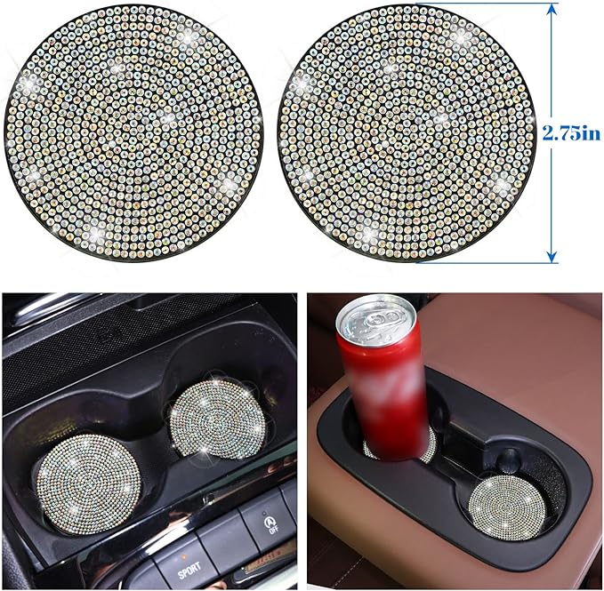 Bling Steering Wheel Cover Set 15 inch,7 Pack Crystal Diamond Rhinestone Car Accessories with Bling Seat Belt Cushion,Gear Shift Cover,Push Start Button Ring, Car Coaster,Multicolor