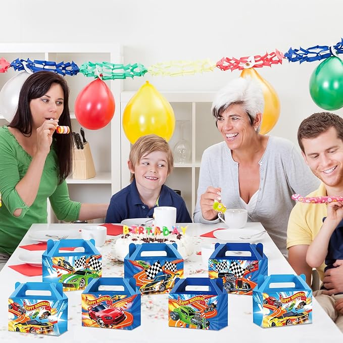 24Pcs Race Car Party Treat Boxes Hot Car Gift Box Birthday Supplies Wheels Wild Goodie Gift Boxes Race Cars Favor Box for Kid Boy Wheels Cars Birthday Baby Shower Game Party Decoration Blue
