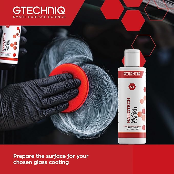 Gtechniq G4 Nanotech Windshield Polish, 3.4 fl oz | Removes Stubborn Dirt and Grime, Removes Water Spots and Tarnishes, Clinically Clean Smear and Scratch-Free Finish