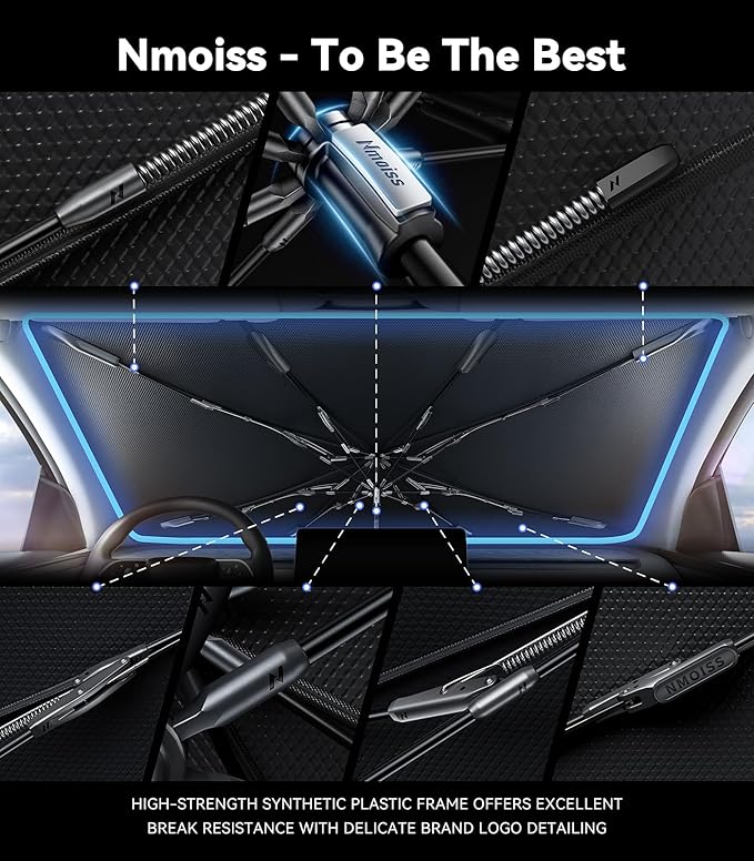 Nmoiss Windshield Sun Shade Umbrella for Honda CR-V - [Vinyl Coating Heat Shield] Protect Car from Sun Rays & Heat Damage Keep Cool and Protect Interior, Spring Structure Edge