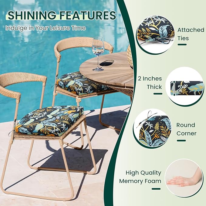 HARBOREST Outdoor Chair Cushions Set of 6, Water Resistant Patio Chair Cushions with Ties, Outdoor Seat Cushions for Patio Furniture, 17"x16"x2", Philomel