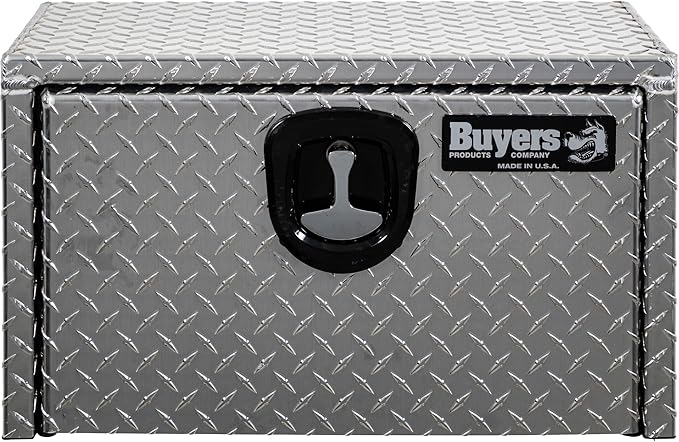 Buyers Products 1705150 Diamond Tread Aluminum Underbody Truck Tool Box, 14 x 12 x 24, Made in USA, .100 in. Thick, Corrosion Resistant, Locking Compression Latch, Secure Storage for Work Trucks