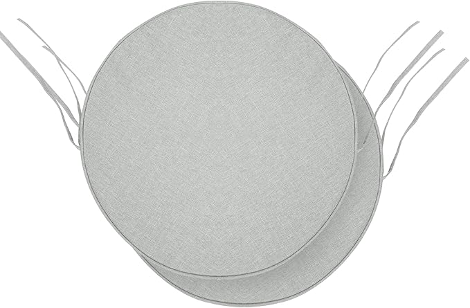 Outdoor Round Chair Cushions 15 Inch, Fade-Resistant & Water-Resistant, Bistro Chair Seat Pads for Porch Garden Balcony Patio Furniture Stools, Non-Slip Bottom, Set of 2, Light Grey