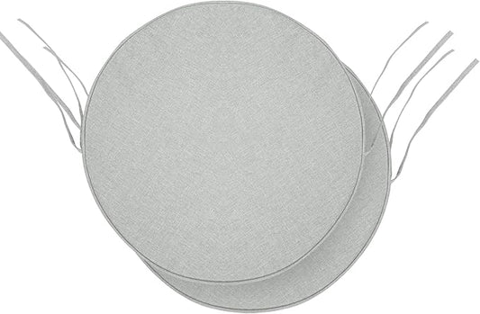 Outdoor Round Chair Cushions 15 Inch, Fade-Resistant & Water-Resistant, Bistro Chair Seat Pads for Porch Garden Balcony Patio Furniture Stools, Non-Slip Bottom, Set of 2, Light Grey