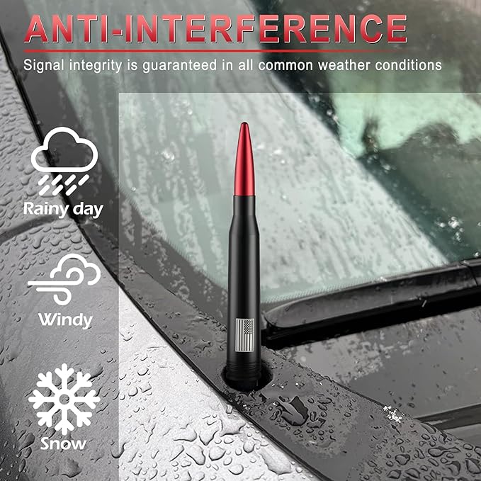 BJSIA American Flag Car Antenna for Truck with Valve Stem Caps - Universal Compatible with Ford, Dodge, Chevrolet, GMC, Jeep, Toyota Truck Car Accessories, Heavy Duty Pickup Trucks Accessories - Red