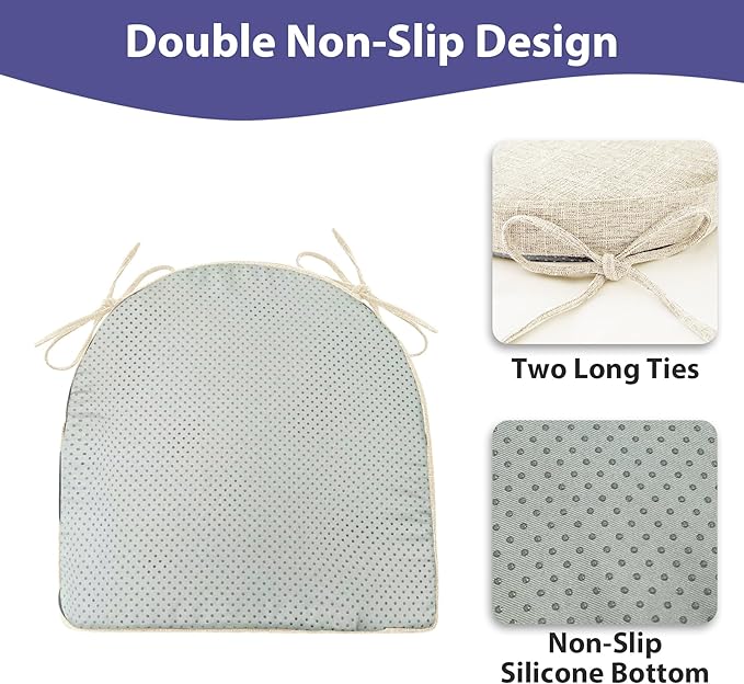 IPYNBAP Chair Cushions for Dining Chairs, Kitchen Chair Cushions, 16'' x 16'' x 2'', Non Slip Indoor Seat Cushions, Chair Pads for Dining Chairs with Ties & Removable Cover, Set of 4, Beige