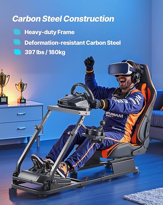 VEVOR Racing Wheel Stand, Heavy-Duty Simulator Cockpit Steering Stand with Dual-Rail Dual-Arm, Fit Logitech G25,G27,G29,G920,G923, Thrustmaster T300RS,TX F458,T500RS,T3PA-PRO (F1/GT) and CSR Pedals
