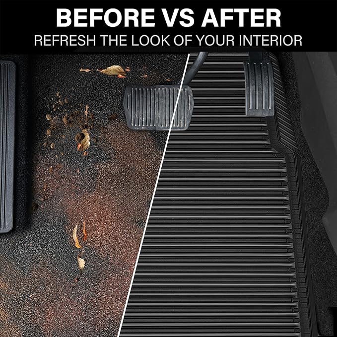 CAR PASS Rubber Floor Mats, All Weather Full Set 4-Piece, Waterproof Automotive Mats Trim to Fit Most Cars Sedans SUVs Vans, Heavy Duty Anti-Slip Easy Clean, All Black