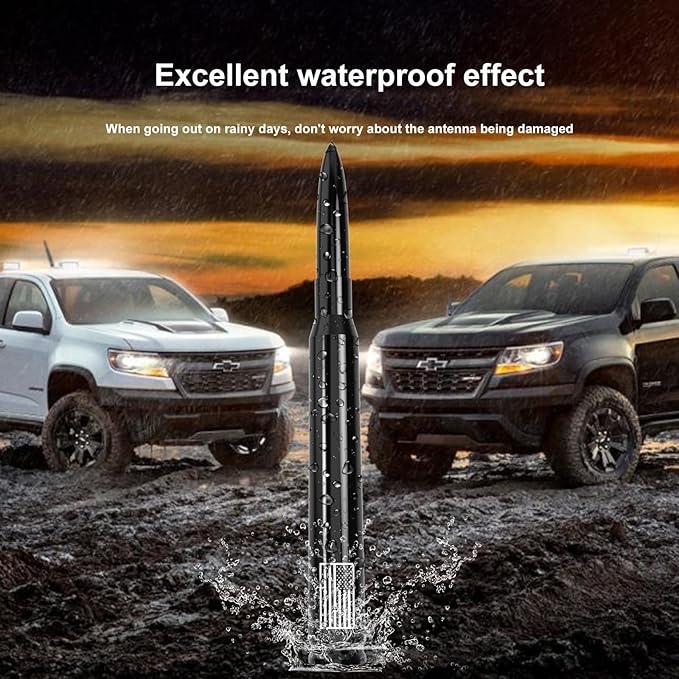 Car Truck Bullet Antenna with Tire Valve Caps American Flag Universal Short Replacement for GMC Sierra Chevy Silverado Dodge Ram 1500 2500 3500 Ford F150 F250 F350 Super Duty Raptor Accessories, Black