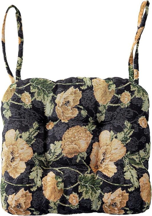 vctops Farmhouse Floral Print Chair Cushions with Ties U-Shaped Soft Comfortable Chair Pads Non Slip Seat Cushions for Indoor Dining Room and Kitchen Chairs (Flower B,16"x16")