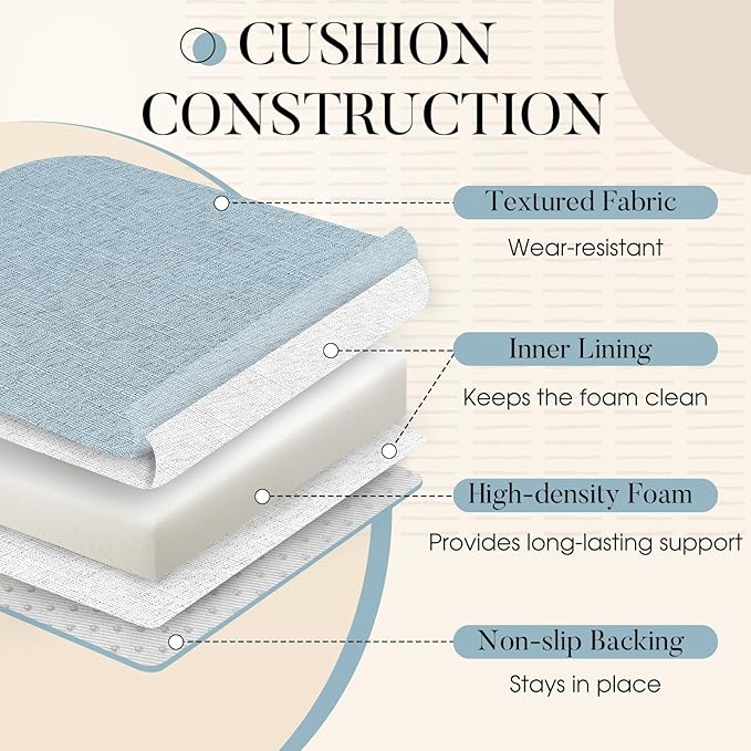 Basic Beyond Chair Cushions for Dining Chairs with Ties and Removable Cover, 2" Thick Seat Cushions for Kitchen Chairs, Set of 4, 17" x 16", Baby Blue