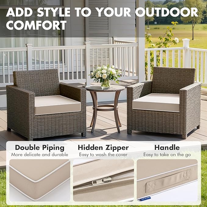 MIULEE Beige 19 x 19 x 3 Outdoor Chair Cushions Waterproof Patio Chair Cushions with Adjustable Straps Set of 2 for Patio Furniture 3-Year Color Fastness Garden Sofa Couch