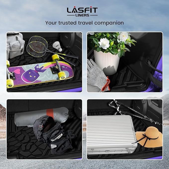 LASFIT Trunk Mat for Jeep Wrangler JL 2018-2025 2026 4 Door Cargo with SUBWOOFER, All Weather TPE Custom Fit Cargo Mat Fit for Flat Load Floor Gas Type, Black (Not for JK/Not PHEV/Not 2-Door)