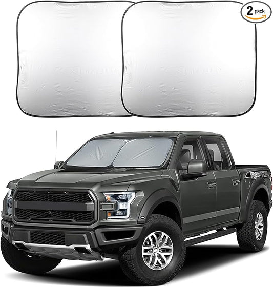 EcoNour 2-Piece Foldable Truck Window Sun Shade, Blocks UV Rays & Heat, Keeps Interior & Dashboard Cool, Durable Automotive Interior Accessory, Large Fit – (32.5" L x 36" W)