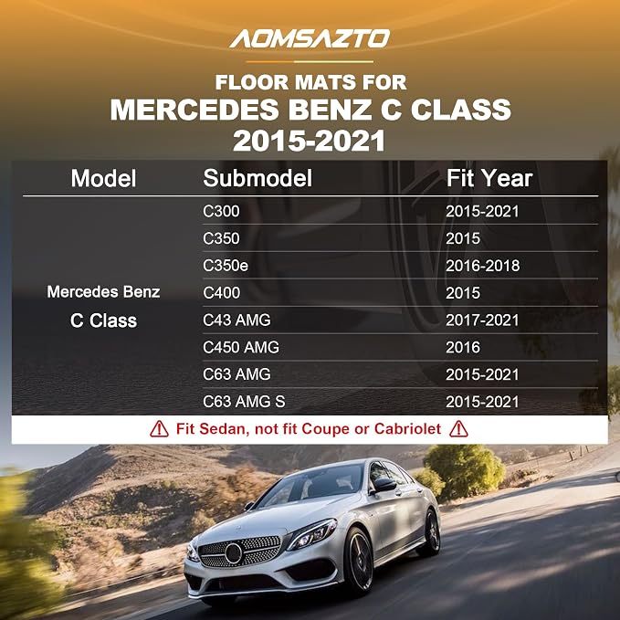 AOMSAZTO Cargo Mat for Mercedes-Benz C Class/C 300 4MATIC Sedan 2015-2021 | All Weather TPE Protection Car Cargo Liner Trunk Liner for Mercedes Benz AMG C 63 C300