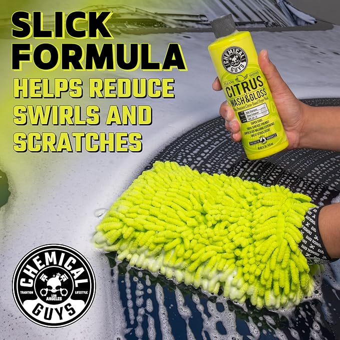 Chemical Guys Citrus Wash & Gloss Foaming Car Wash Soap - High Suds Formula Foam Cannon Soap for Foam Blasters, or Bucket Washes - Safe on Paint, Clear Coat, and Wax, Citrus Scent - 16 oz
