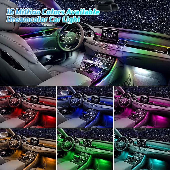 Dreamcolor Interior Car Lights - 10 in 1 LED Strip Lights with APP Control and 213 Color Modes, Decorative Neon Ambient Lighting Kits