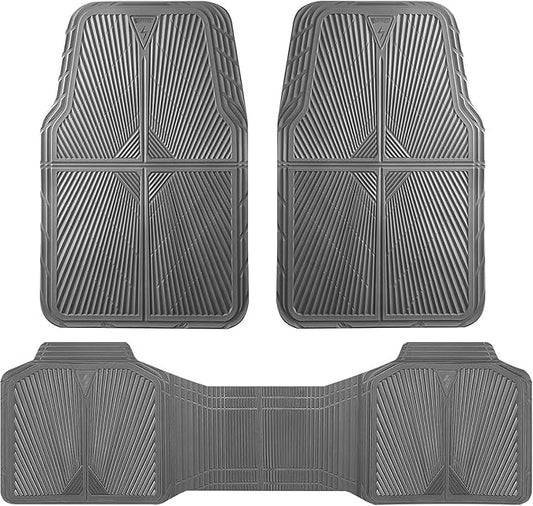 CAR PASS Gray Rubber Car Mats, All Weather Floor Mats Full Set, Waterproof Trim-to Fit Anti-Slip Easy Clean Heavy Duty Automotive Pad for Cars Trucks SUV Sedan Van, 3 Pcs All Grey Rubber