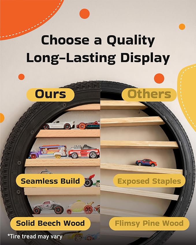 Tapeera Model Car Display Case Stand - Toy Cars Organizer Wall Display Tire Shelf Cabinet - Holds Up to 18 Diecast 1/64 Car Collectibles - Compatible with Hot Wheels Matchbox - Wheel Diameter 16 Inch