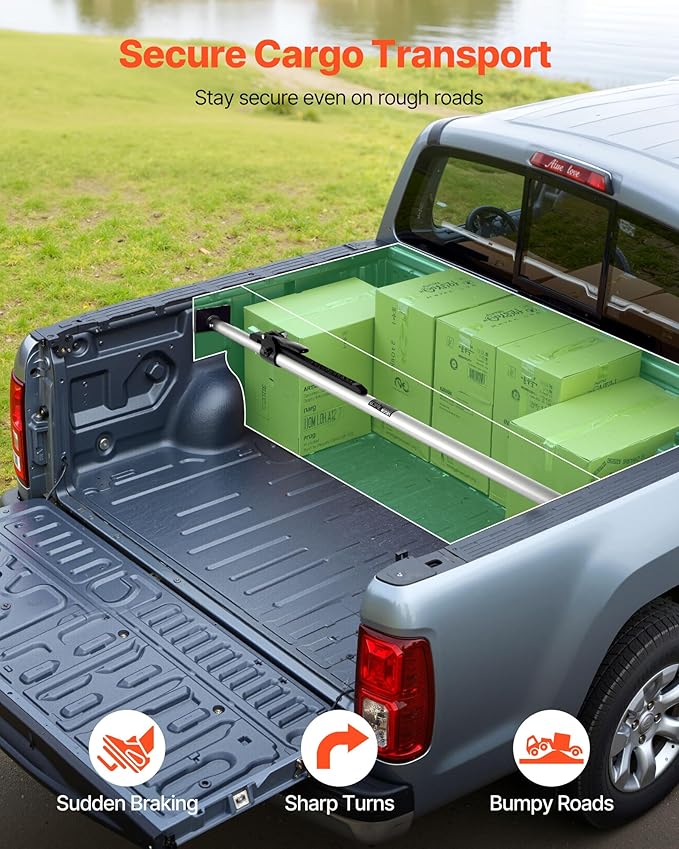 VEVOR Cargo Bar, Cargo Bar Adjustable from 59" to 73", Heavy-Duty Steel Cargos Stabilizer with Non-Slip Foot Pads, Telescoping Load Lock Bars Stop Sliding for Pickup Truck