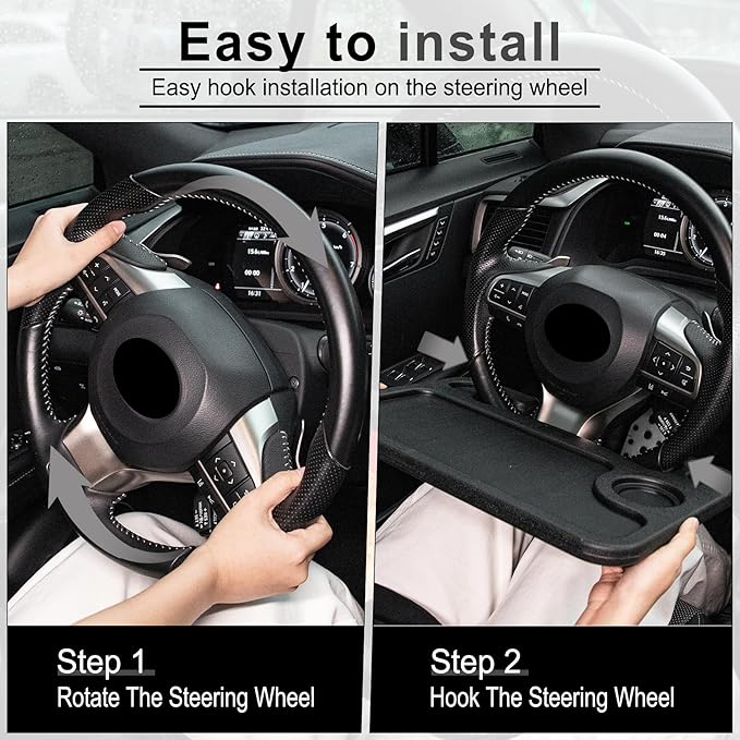 JUSTTOP Car Steering Wheel Desk for Laptop,Multipurpose Travel Car Accessories, Car Seat Stand Trays for Eating, Steering Wheel Overhead Table Console(Black)