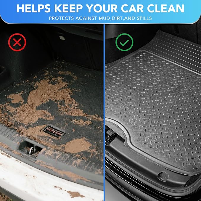 PIC AUTO Heavy Duty Cargo Liner, Trimmable All-Weather Rubber Trunk Mat for Cars, SUVs, Vans & Trucks, Anti-Slip Backing, Durable Protection, Large, Gray