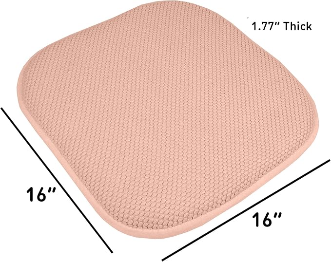 Sweet Home Collection Chair Cushion Memory Foam Pads Honeycomb Pattern Slip Non Skid Rubber Back Rounded Square 16" x 16" Seat Cover, 12 Pack, Blush