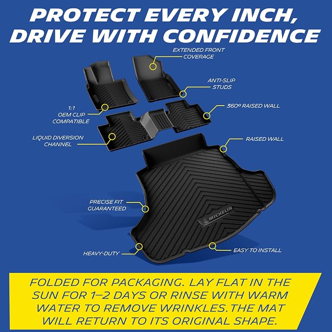 Michelin Floor Mats, Premier Series All-Weather TPE Custom Fit Liner for Toyota Camry 2025-2026 Floor Mats (4 Piece)