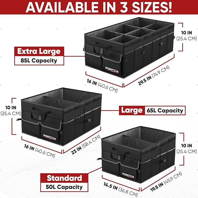 FORTEM Trunk Organizer For SUV Car Trunk Organizer, Foldable Storage, Car Accessories for Women Men, Collapsible Bag, 600D Oxford, Non Slip Bottom, Straps, Soft Cover (65L)