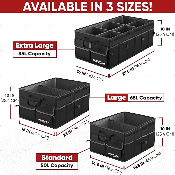 FORTEM Trunk Organizer For SUV Car Trunk Organizer, Foldable Storage, Car Accessories for Women Men, Collapsible Bag, 600D Oxford, Non Slip Bottom, Straps, Soft Cover (50L)