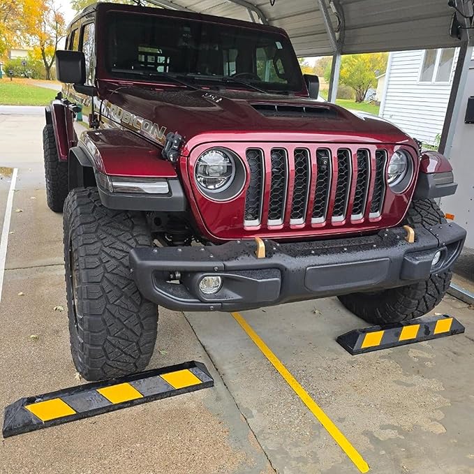 Guardian 2 Pack Parking Stop, 3 Foot Long Flexible Rubber Curb, Highly Visible Accessory with Mounting Holes for Job Sites and Garages, Black/Yellow