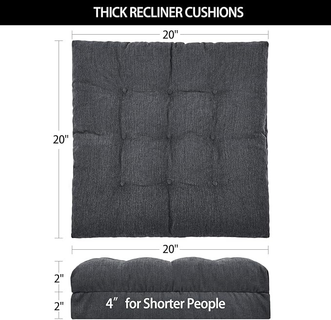 Recliner Cushions for Elderly, 20x20x4 Inch Thick Chair Cushion for Shorter Users Patent Design Soft Tufted Dual Layer Booster Seat Cushions for Seniors Recliner Risers Gray 1P