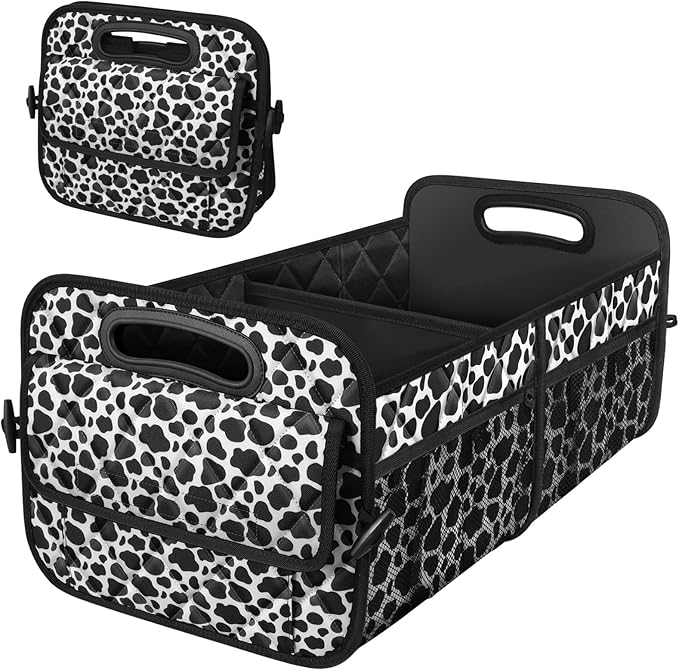 Deosk Trunk Organziers and Storage with 6 Big Pocket,Car Accessories for Women/Men 50L Waterproof Polyester Trunk Organzier for Car/SUV/Minivan/Truck(Medium, Cow print)