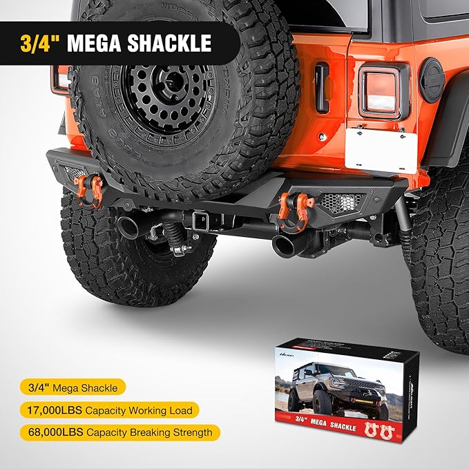 Nilight Heavy Duty Mega D-Ring Shackles(2 Pack) 68,000 lb Break Strength(17,000 lb WLL) w/ 7/8″ Screw Pin & Washers, Forged Steel Off-Road Recovery Shackles for Tow Strap & Winch Gear, Orange