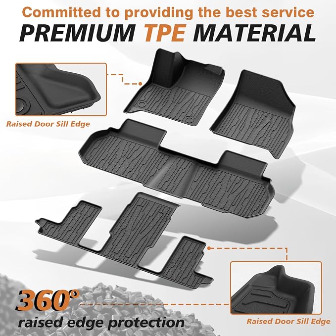 TripleAliners Floor Mats Compatible with 2024-2026 GMC Acadia/Chevy Traverse (2nd Row Captain's Chairs)/2025-2026 Buick Enclave | 7-Seat Only | All Weather TPE Custom Fit Full Set Floor Liners