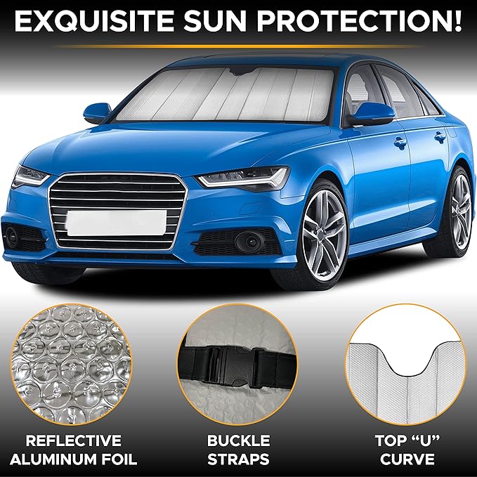 EcoNour Accordion Car Windshield Sun Shade (Gray) | Foldable Car Window Shades for UV Protection & Heat Block | Keeps Interior Cool | Sun Blocker for Front Window | 58 x 28 Inches