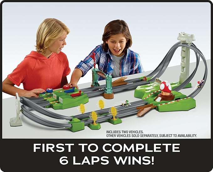 Hot Wheels Mario Kart Circuit Track Set & 2 Toy Vehicles, Racing Playset Includes Booster, Plus Mario & Yoshi Karts (Amazon Exclusive)