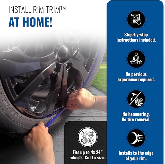 All-Fit Automotive Rim Trim – Durable DIY Car Exterior Accessories for Curb Rash Protection – Fits Up to Four 24” Wheels – Flexible, Durable Wheel Rim Protector (3/8″ width/Blue)