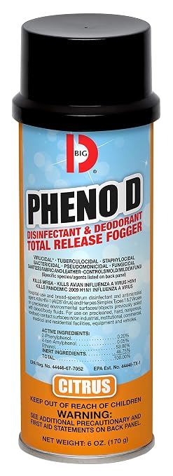 Big D 337 Pheno D + Disinfectant & Deodorant no Fogger as per EPA Citrus Fragrance, 16.5 oz (Pack of 12) - Kills harmful viruses, bacteria, fungi, mold, mildew - Ideal for schools, gyms, healthcare facilities