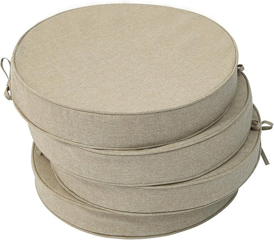 Outdoor Round Chair Cushions 15 Inch, Fade-Resistant & Water-Resistant, Bistro Chair Seat Pads for Porch Garden Balcony Patio Furniture Stools, Non-Slip Bottom, Set of 4, Natural