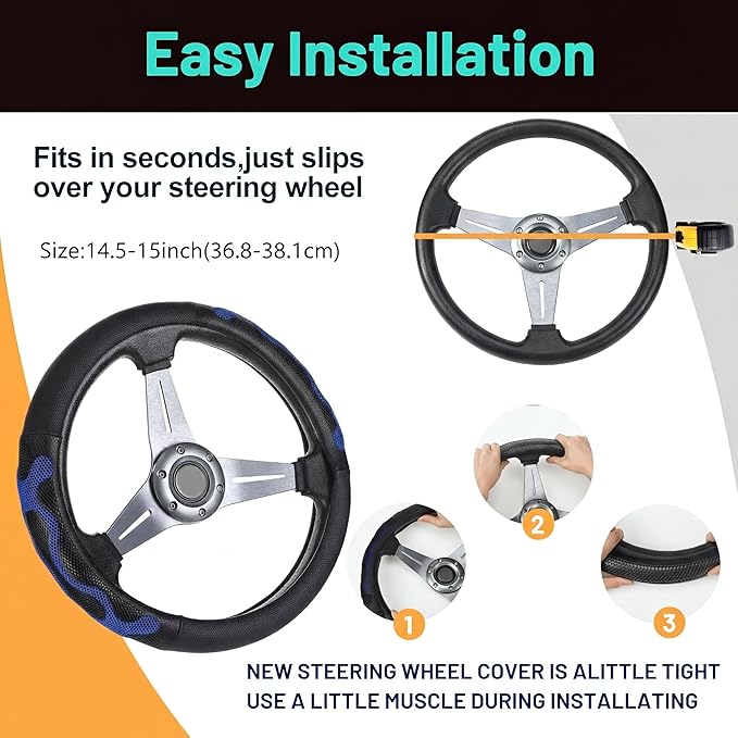 DaisyInner 15 Inch Truck Steering Wheel Cover Leather Wheel Semi-Truck Comfy Grip Cover Anti Slip Car Accessory, Fits Rv, Big Rig and Classic Car (Blue, Classic Style)