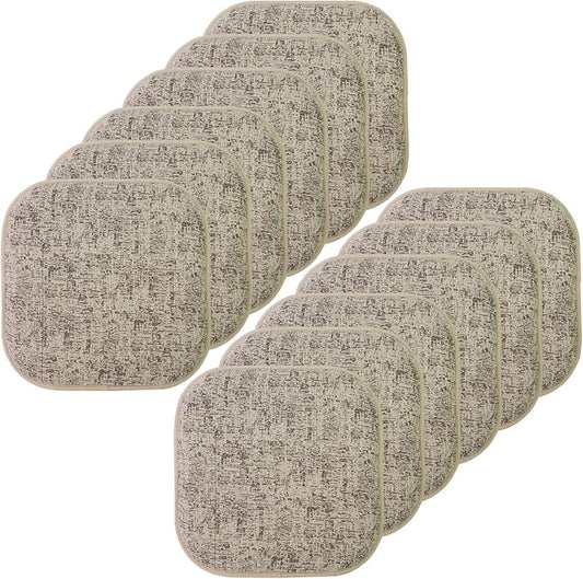 Sweet Home Collection Chair Cushion Memory Foam Pads Honeycomb Pattern Slip Non Skid Rubber Back Rounded Square 16" x 16" Seat Cover, 12 Pack, Broadway Chocolate/Cream