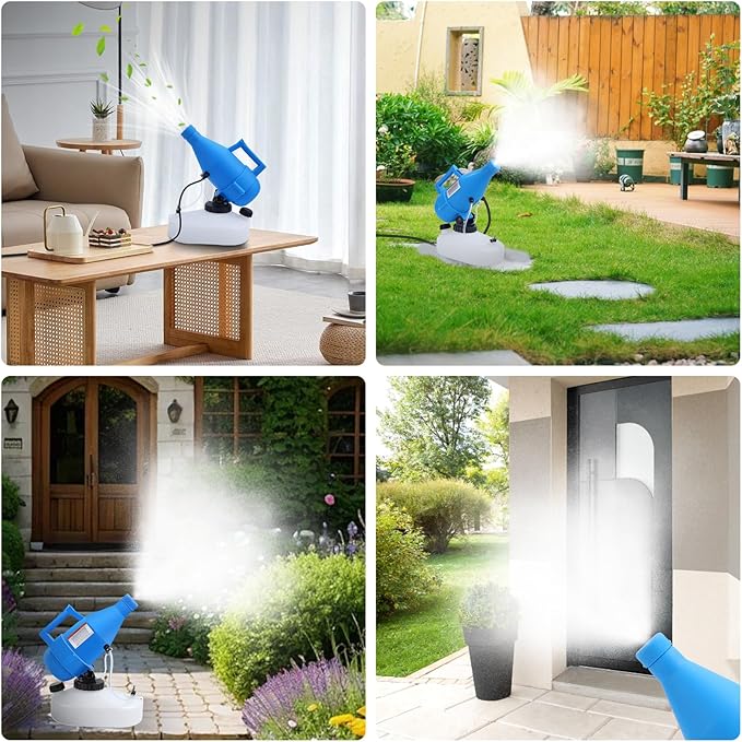 4.5L(1.2 Gallon) Tank, Portable Electric ULV Cold Fogger 1200W Adjustable Flow Fine Mist Sprayer with Long 17ft Power Cord for Home, Garden, Cleaning