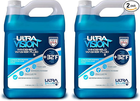 ULTRA 1PLUS Windshield Washer Fluid - Advanced Formula for Car Windshield Wiper Fluid Crystal-Clear Vision in Weather Conditions +32F - All Weather - 1 Liquid Gallon (Pack of 2)