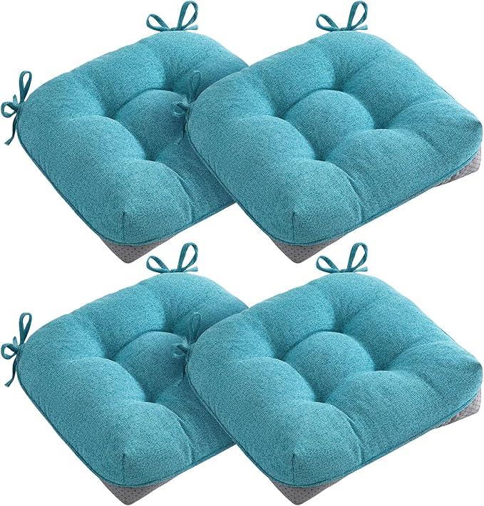 MAGIC ELEPHANT Chair Cushions for Dining Chairs, Memory Foam Kitchen Chair Cushions Set of 4, Non-Slip Thick Dining Room Chair Pads Seat Cushions, 15.5" x 15.5" x 4" (Aqua Blue)