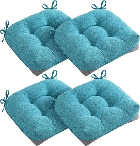 MAGIC ELEPHANT Chair Cushions for Dining Chairs, Memory Foam Kitchen Chair Cushions Set of 4, Non-Slip Thick Dining Room Chair Pads Seat Cushions, 15.5" x 15.5" x 4" (Aqua Blue)