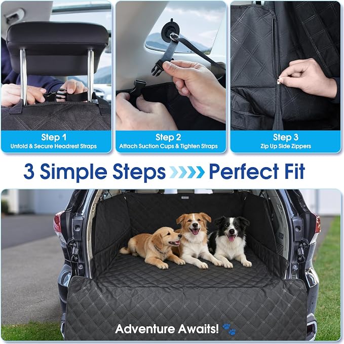 ALLANSING SUV Cargo Liner for Dogs - Heavy-Duty 900D Oxford Waterproof Pet Cargo Protector with 3-Sided Zippered All-Round Protection & TPU Suction Cups, Fits Midsize & Large SUVs and Minivans