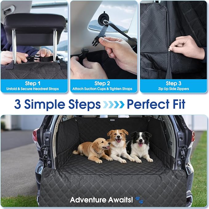 ALLANSING Extra Long SUV Cargo Liner for Dogs - Heavy-Duty 900D Oxford Waterproof Pet Cargo Protector with All-Round Protection & TPU Suction Cups, Fits Full-Size SUVs and Minivans