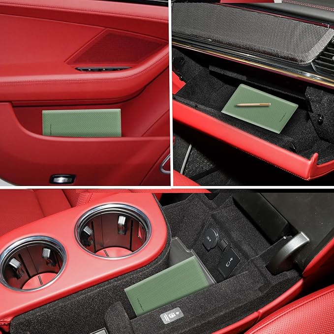TOURSUIT Car Registration and Insurance Card Holder, Vehicle License Document Glove Box Compartment Organizer, Interior Car Accessories for Women Men Teens (Carbon Green)